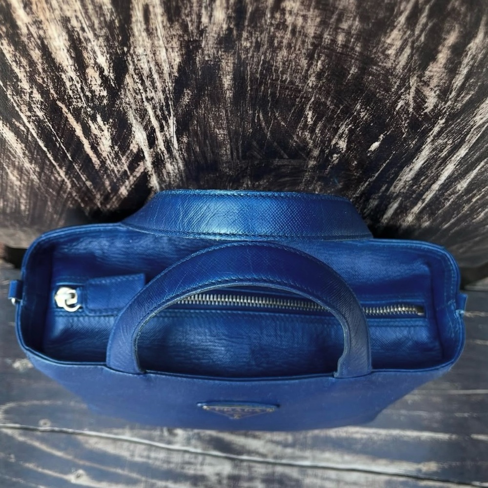 PRADA Classic Bluette Saffiano Leather Small Tote Bag - Picture 3 of 13